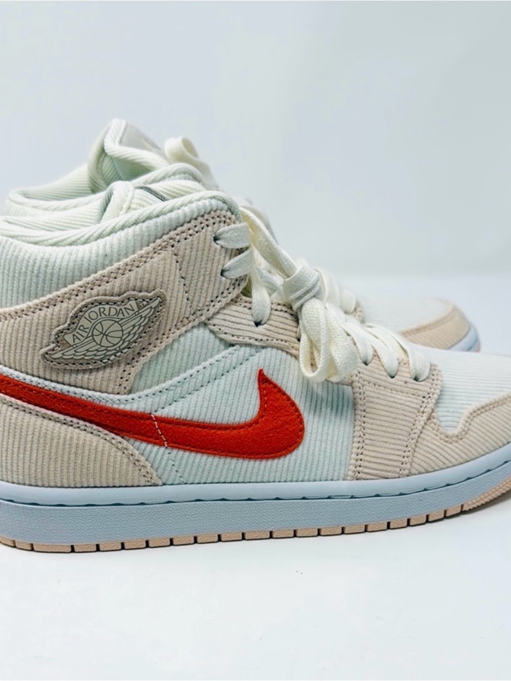 Jordan Air Jordan Corduroy 1 Mid High-Top Sneakers (Cream & Orange, Women’s 8)